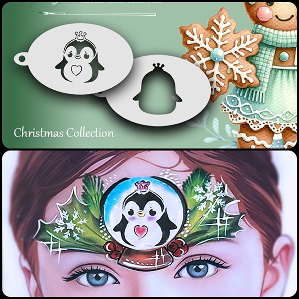 Pochoir de peinture faciale Pingouin de Noël