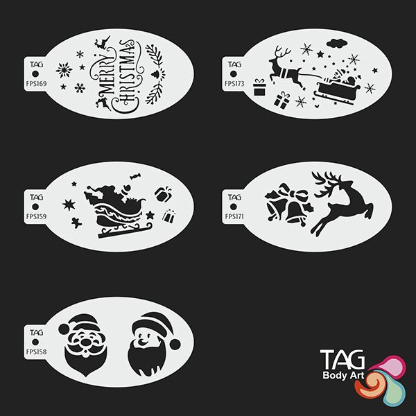 Set de pochoirs de peinture faciale de Noël - 5 motifs festifs
