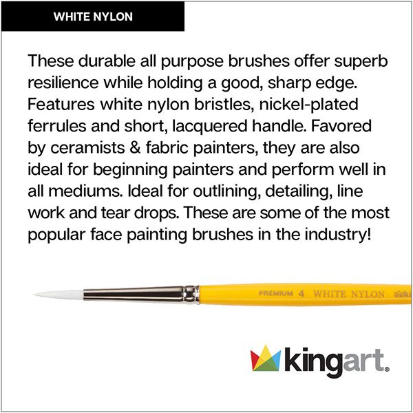 Kingart White Nylon Brushes Set Of 8 (brosses en nylon blanc)