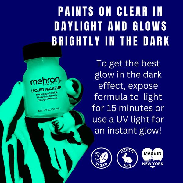 Peinture liquide pour le visage de Mehron, phosphorescente dans l'obscurité